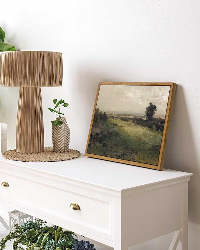 InSimSea Framed Canvas Wall Art Vintage Decor, Farmhouse Wall Art for Living Room, Wild Field Landscape Artwork for Bedroom, Country Wall Decoration Traditional Scenic Pictures for Bathroom, 9"x11"