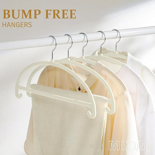 MIZGI 50 Pack Ivory Velvet Hangers - No Shoulder Bumps, Heavy Duty Non-Slip Chrome Hooks for Jackets, Coats, Pants