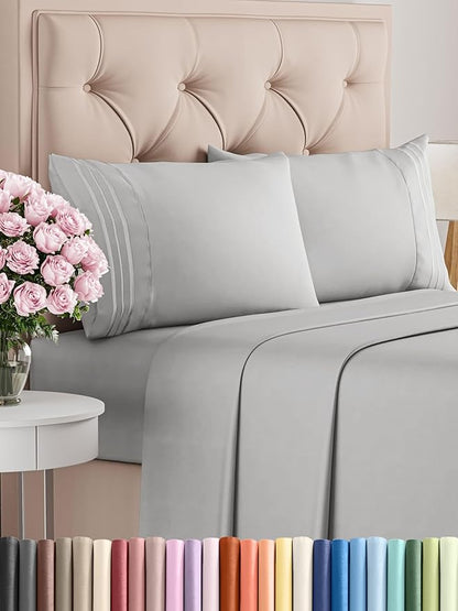 Cal King Size 4 Piece Sheet Set - Comfy Breathable & Cooling Bed Sheets Set - Hotel Luxury Bedding for Women, Men, Kids, Teens, Boys & Girls - Deep Pockets, Soft, Wrinkle Free - Oeko-Tex - French Grey