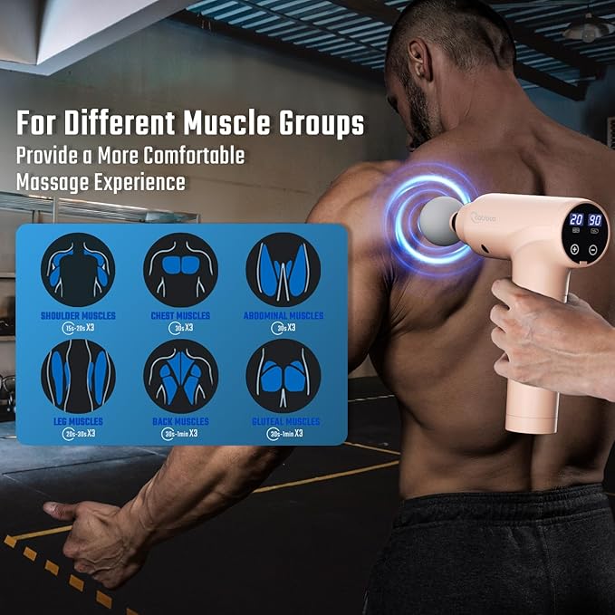 cotsoco Massage Gun Deep Tissue, Muscle Massage Gun Back Massager for Pain Relief, 20 Speeds Handheld Electric Massager Tool with Silent Brushless Motor, Suitable for Gym Office Home Travel