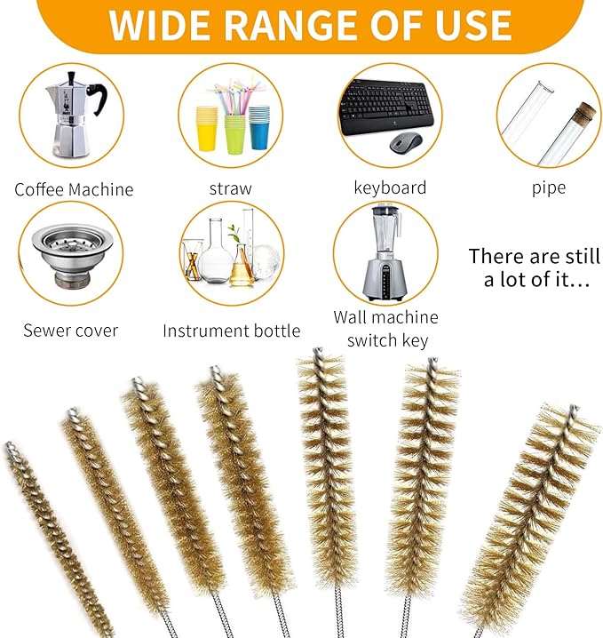 7pcs Brass Wire Tube Brushes Bottle Brush Set,11Inch Long Wire Brushes for Cleaning,Wire Pipe Cleaner Bore Brush Cleaning for Tubes,Bottle,Keyboards,Glass