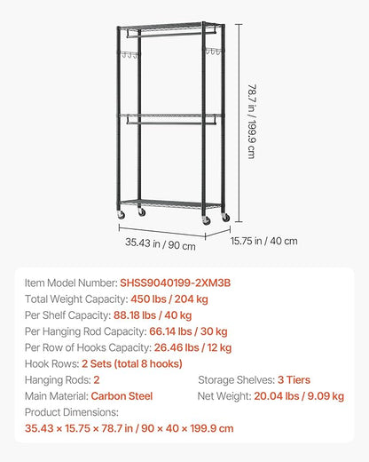 VEVOR Clothing Garment Rack, Heavy Duty Closet Wardrobe, Adjustable Tiers Clothes Racks with Steel Frame, for Bedroom, Clothing Store, Hallway