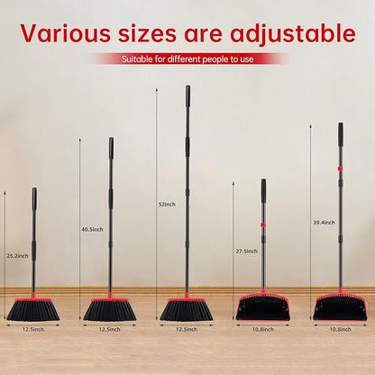 Broom with Dustpan Combo Set, Hand Broom and Dustpan Set for Sweeping Indoor Angle Broom for Home Office Kitchen Lobby Floor Pet Hair Indoor&Outdoor Cleaning (Black&Red)