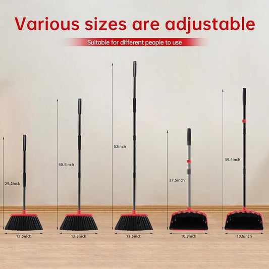 Broom with Dustpan Combo Set, Hand Broom and Dustpan Set for Sweeping Indoor Angle Broom for Home Office Kitchen Lobby Floor Pet Hair Indoor&Outdoor Cleaning (Black&Red)