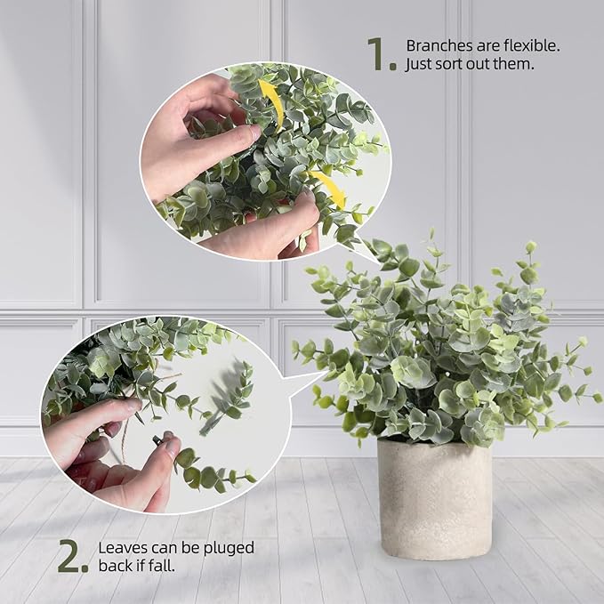 3 Pack Small Fake Plants, Artificial Agave Plants Potted for Home Decor, Faux Eucalyptus Plant Indoor for Bathroom Bedroom Kitchen Office Farmhouse Shelf Greenery Decor