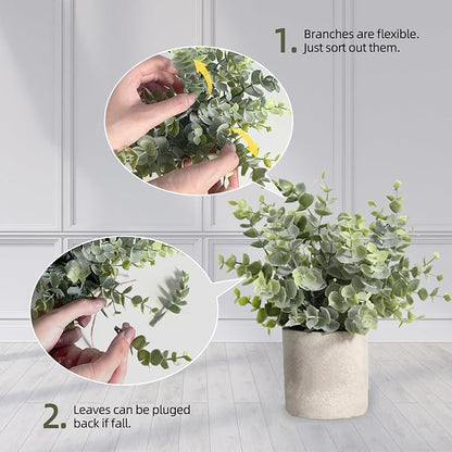 3 Pack Small Fake Plants, Artificial Agave Plants Potted for Home Decor, Faux Eucalyptus Plant Indoor for Bathroom Bedroom Kitchen Office Farmhouse Shelf Greenery Decor