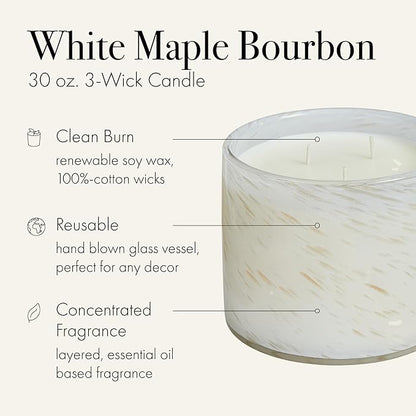 LAFCO New York Holiday 3-Wick Candle, White Maple Bourbon - 30 oz - 120-Hour Burn Time - Reusable, Hand Blown Glass Vessel - Made in The USA