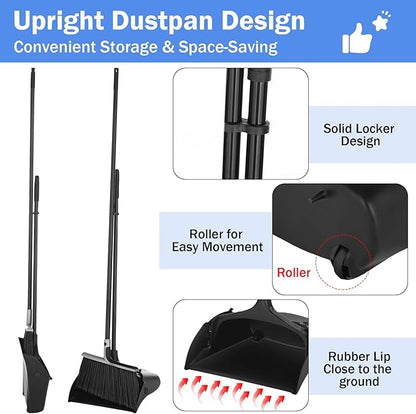 Yungyan 6 Set Broom with Dustpan Combo Set with 54 Inch Long Handle Commercial Lobby Plastic Upright Dustpan and Broom Set for Floor Cleaning Home Office Restaurant Indoor Outdoor Use