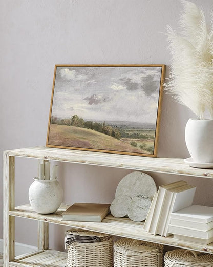InSimSea Framed Canvas Wall Art Vintage Decor, Large Farmhouse Nature Scenery Clouds Valley Grassland Pictures Prints, Classical Retro Paintings Home Decor for Living Room Bedroom Office, 16"x24"