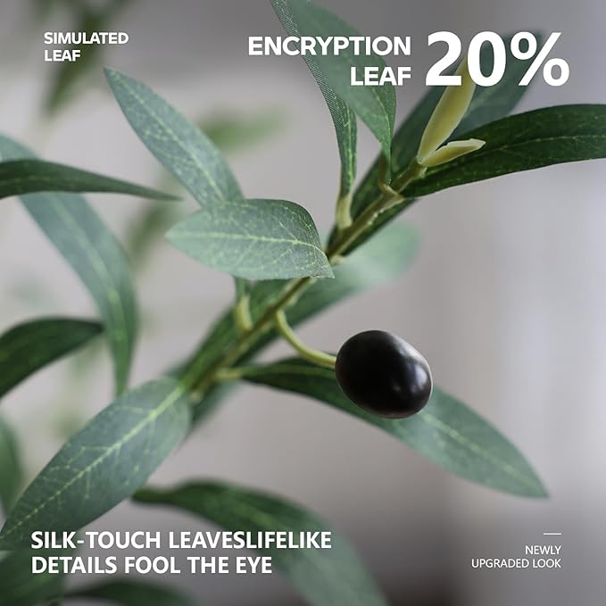 6FT Olive Tree Artificial Indoor Faux Plant - Tall Fake Silk Tree, Natural Trunk, Easy Maintenance Fake Tree Home Decor - Large Indoor Plant for Living Room, Office, Modern Home,VN356