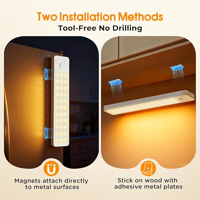 Under Cabinet Rechargeable Dimmable Lighting: 3 Color Temperature Motion Sensor Lights Indoor - Battery Operated Lights - Activated Closet Magnetic Wireless Led Light for Kitchen Home Bathroom 5 Pack