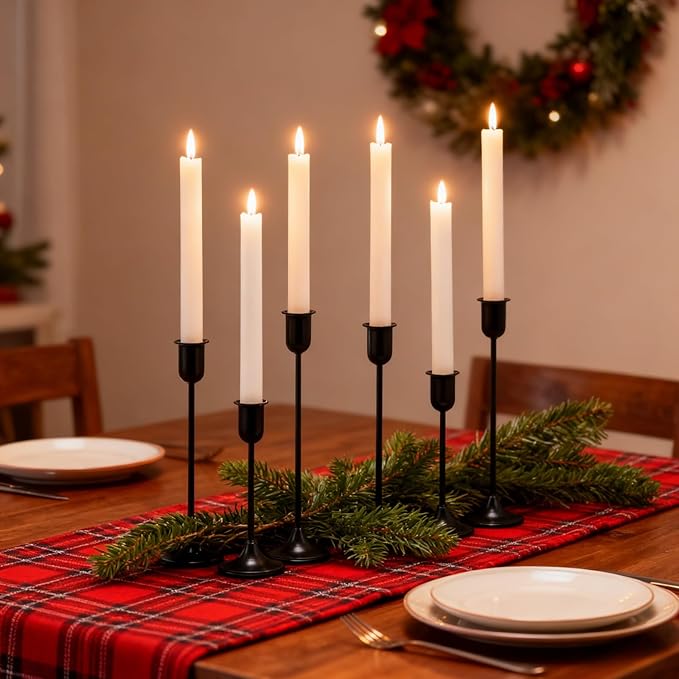 Candlestick Holders, Taper Candle Holders Set of 6, Black Candle Sticks Holder Decor Candelabra for Table Centerpiece, Fireplace Mantel & Housewarming Décor with Gift Box
