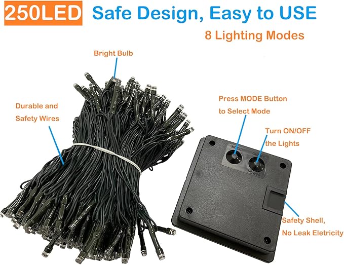 Upgrade Solar String Lights for Outside 2 Pack Total 180FT 500LED String Lights Outdoor with 8 Modes, IP65 Waterproof Outdoor Solar Twinkle Lights, Garden Tree Party Christmas Decorations, Cool White