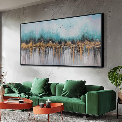 Ardemy Teal Abstract Canvas Wall Art for Living Room, Bedroom Wall Decor above Bed, Textured Picture Artwork Painting Wall Art for Men Home Office, Black Framed Large 48"x24"
