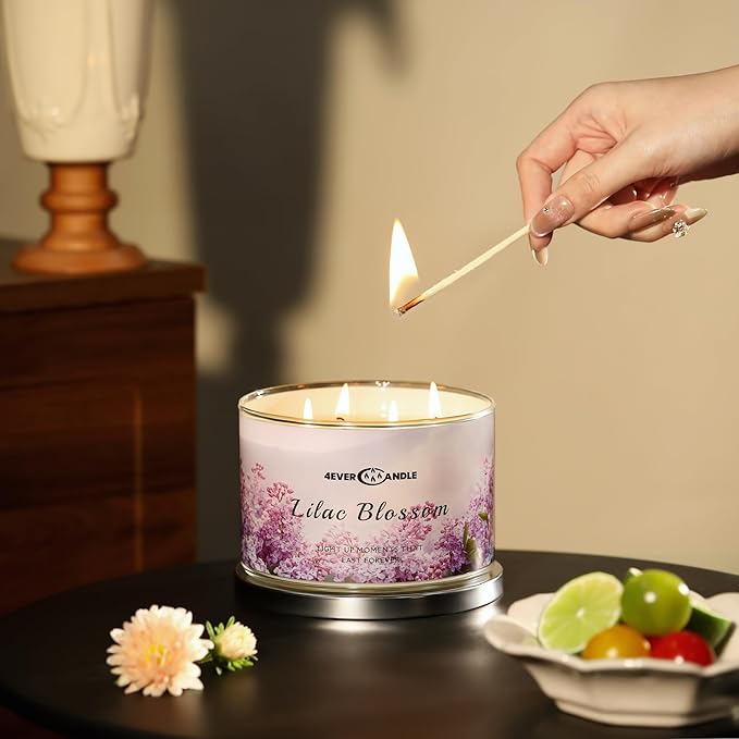 4EVER Scented Candles | 4-Wick 18oz Soy Wax Candle | Up to 50Hrs Clean Burn | Aromatherapy Candles for Home Scented | Gifts for Women & Mom, Lilac Blossom