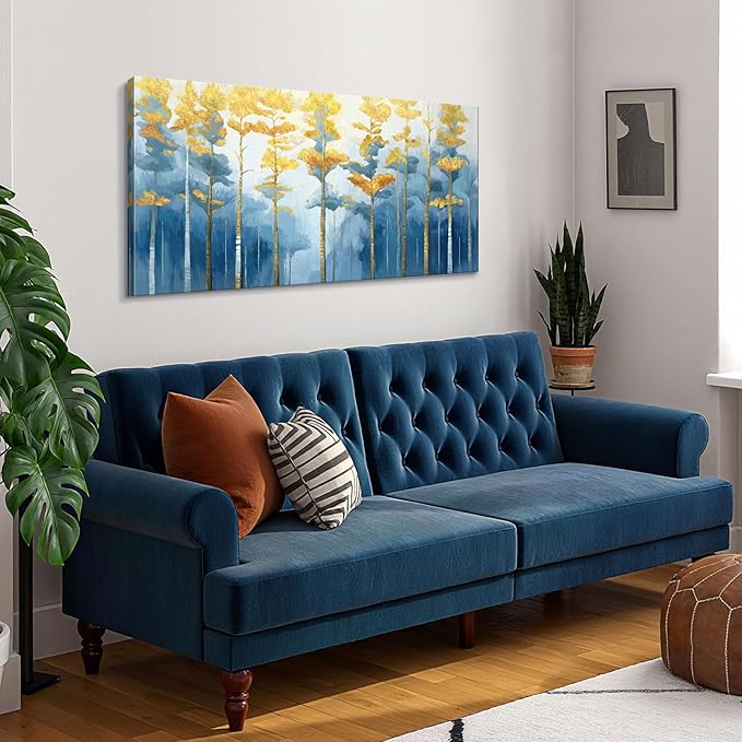 ARTZON Extra Large Canvas Wall Art for Living Room Abstract Tree of life Blue Picture Modern Nature Birch Print Horizontal Artwork Fall Forest Landscape Art Prints Bedroom Office Dining Decor 58"x29"