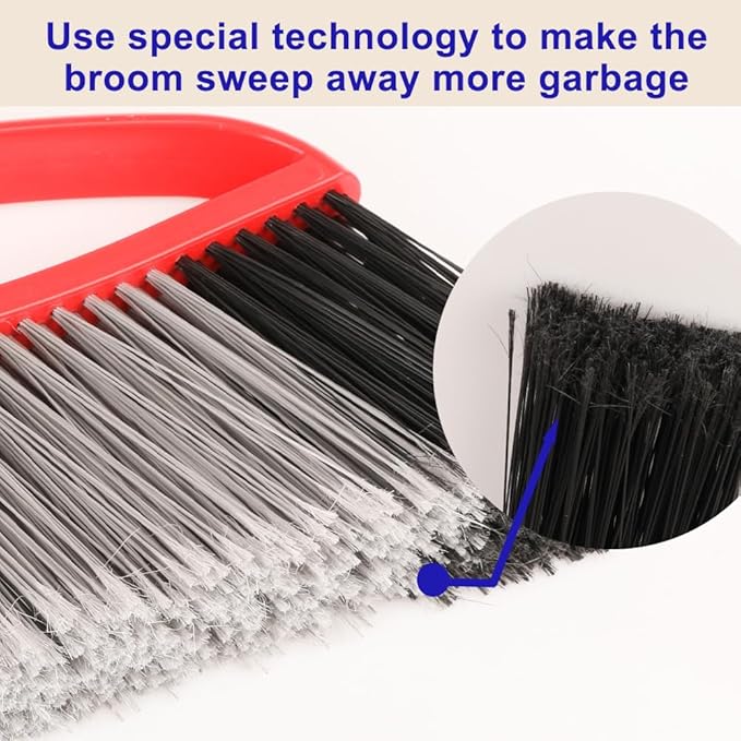 Outdoor Heavy Duty Broom, 15.7" All-Terrain Sweeper Featuring a Wide Angle Broom Design, Long Handle & Powerful Stiff Bristles for Patio, Garden, Garage, Yard (Red)