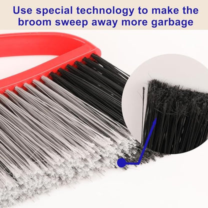 Outdoor Heavy Duty Broom, 15.7" All-Terrain Sweeper Featuring a Wide Angle Broom Design, Long Handle & Powerful Stiff Bristles for Patio, Garden, Garage, Yard (Red)