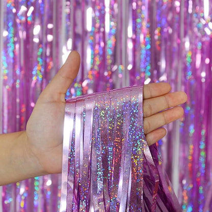 Melsan 3 Pack 3.2 x 8.2 ft Sparkling Pinkish Purple Tinsel Fringe Curtain Backdrop Party Decorations Glitter Decor for Birthdays, Bachelorette, Weddings, Photo Booth