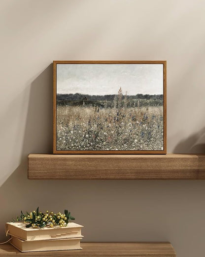 InSimSea Framed Canvas Wall Art Vintage Decor, Wildflower Field Canvas Wall Art Paintings Prints, Rustic Landscape Wall Decor for Bathroom Office Dining Room, 9"x11"