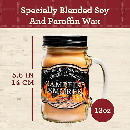 Our Own Candle Company Campfire S’Mores Scented Candle, Mason Jar, 13oz, Long Lasting 100 Hour Burn, Fall & Holiday Gift