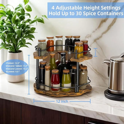 2-Tier Wooden Lazy Susan Turntable Organizer for Cabinet, Table Top, Kitchen, Pantry, Bathroom, Vanity Countertop, Rotating Wood Lazy Susans Rack for Spice, Seasoning Storage Organization(Petal)