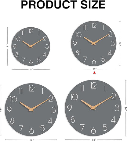Wall Clock, 10 Inch Wooden Silent Non-Ticking, Decorative Battery Operated Wall Clocks for Bedroom, Kitchen, Home, Living Room, Office, School, Hotel (Gray)