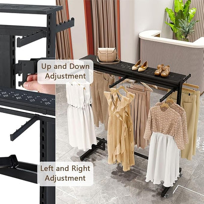 Black Clothing Racks with Removable 6/8 Arms Floor Standing Metal Garment Rack with Wheels Heavy Retail Display Racks Shirt Clothes Display Stand for Boutiques (59 * 19.6 * 61.02in)