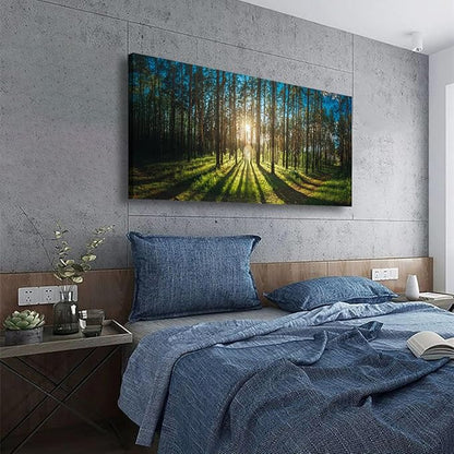 Sunrise Forest Pictures Canvas Wall Art for Living room Office Bedroom Wall Decor,Forest Wall Art Print Paintings Modern Green Nature Landscape Artwork Waterproof Ready to Hang-20x40inch