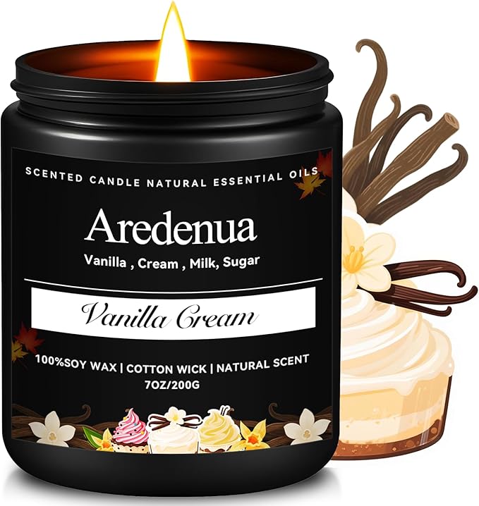 Vanilla Cream Odor Eliminating Candles – Home Air Freshener Soy Candles for Removing Pet, Kitchen & Bathroom Odors, Fresh Air Vanilla Scented Candle, Long-Lasting Candle Gift for Smell Removal