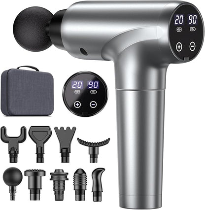 Massage Gun, Muscle Massage Gun Deep Tissue Back Massager for Pain Relief, 20 Speeds Handheld Electric Massager Tool with Silent Brushless Motor, Suitable for Gym Office Home Travel (Silver Grey)