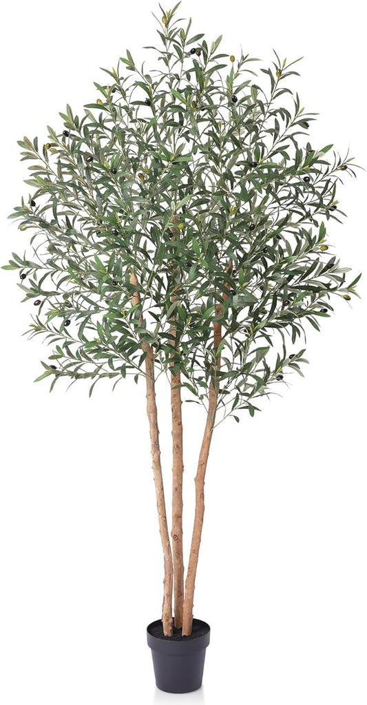 7FT Olive Tree Artificial Indoor Faux Plant - Tall Fake Silk Tree, Natural Trunk, Easy Maintenance Fake Tree Home Decor - Large Indoor Plant for Living Room, Office, Modern Home,VN356