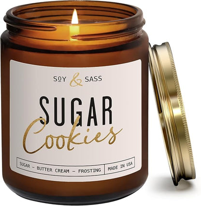 Sugar Cookie Candle, Cookie Candle – ‘Sugar Cookies’ Soy Candles, w/Sugar, Butter & Vanilla - Infused with Essential Oils I Christmas Candles I 9oz, 50 Hour Burn, Handmade in USA
