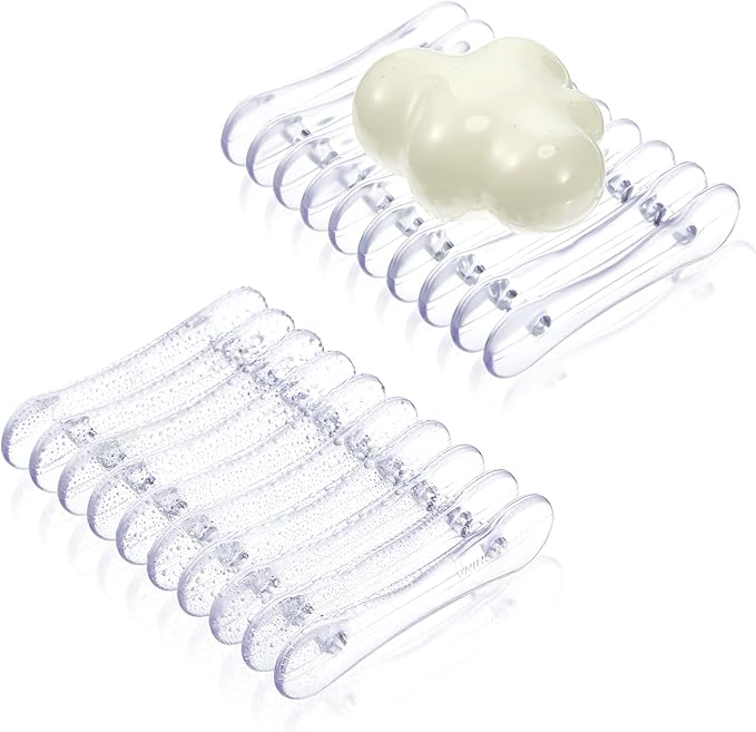 2 Pieces Plastic Bar Soap Holder Soap Tray Soap Saver Bar Dish Self Draining Soap Dishes for Soap Sponge Dryer Bathroom Toilet Shower Kitchen Restaurant Counter (Clear)