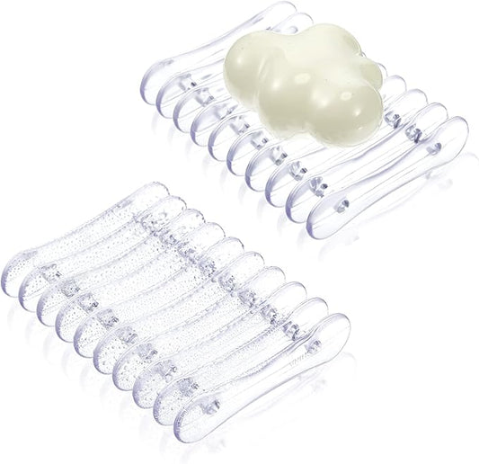 2 Pieces Plastic Bar Soap Holder Soap Tray Soap Saver Bar Dish Self Draining Soap Dishes for Soap Sponge Dryer Bathroom Toilet Shower Kitchen Restaurant Counter (Clear)