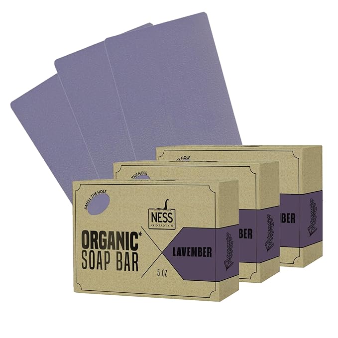 Ness Mens Soap Bar - Lavember Scent - Natural Soap - Lavender & Amber - Mens Soap - Organic Ingredients & Essential Oils - Moisturizing Bar Soap - Handmade In USA, Cruelty Free, Vegan - 3 Pack