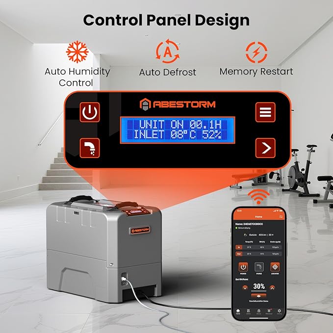 Abestorm Smart WiFi LGR85 Commercial Dehumidifiers with Pump, 180 PPD Industrial Dehumidifier for Basement, Crawl Space, Warehouse, Auto Defrosting, APP Control, 5 Years Limited Warranty
