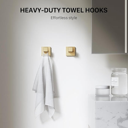 10-Piece Brushed Gold Bathroom Accessories Set, 23.6 Inch Bathroom Hardware Set, SUS304 Stainless Steel Bath Towel Bar Set, Toilet Paper Holder with Shelf, Towel Hooks & Ring Wall Mounted