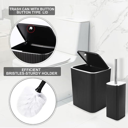 Bathroom Accessories Set - Gorgeous Bathroom Set, 10PC Black Bathroom Accessory Set, Toilet Brush, Trash Can, Qtip Holder Dispenser & Soap Dispenser