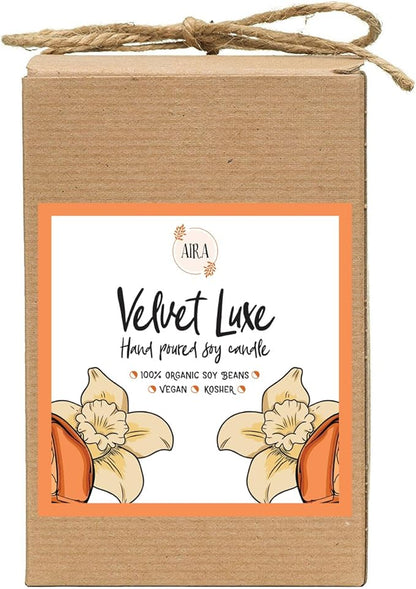 Aira Soy Candles - Organic, Kosher, Vegan, in Mason Jar w/Therapeutic Grade Essential Oil Blends - Hand-Poured 100% Soy Candle Wax - Paraffin Free, Burns 110+ Hours - Velvet Luxe -16 Ounces