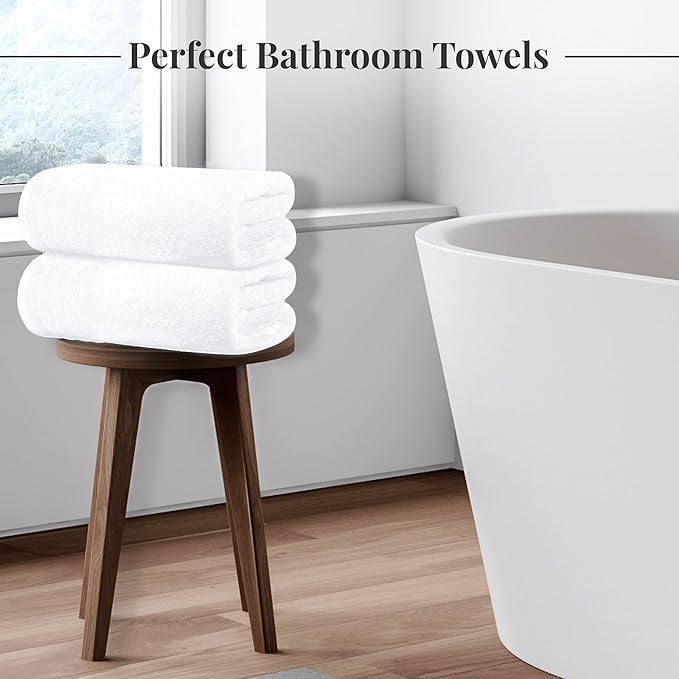 Tens Towels Pack of 8 Towels Set, 2 Extra Large Bath, 2 Hand, 4 Washcloths, 100% Cotton, Lighter Weight, Quicker to Dry, Super Absorbent, Perfect for Bathroom, White