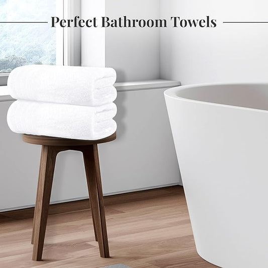 Tens Towels Pack of 8 Towels Set, 2 Extra Large Bath, 2 Hand, 4 Washcloths, 100% Cotton, Lighter Weight, Quicker to Dry, Super Absorbent, Perfect for Bathroom, White