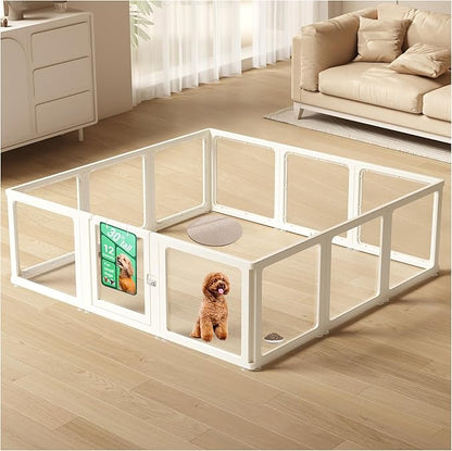 Transparent 12-Panel Dog Playpen, Acrylic Indoor/Outdoor Puppy Pen for Small & Medium Dogs, 30 Inch with Door, White(Fully Transparent 74 * 74 Single Room,30 inch)