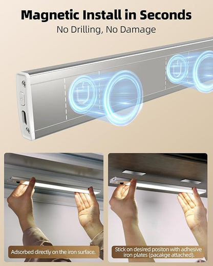 EZVALO 12inch Under Cabinet Lighting Wireless with Battery Indicator, 2500mAh Rechargeable Motion Sensor Light Indoor, 96 LED Under Counter Lights for Kitchen Closet, 3 Color Temps, Dimmable, 6 Pack