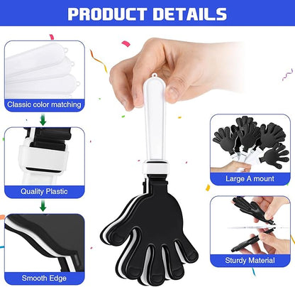 Junkin 48 Pcs Hand Clappers Bulk 7. 5 x 3. 5 Inches Noise Makers Party Favors Clapping Noise Maker Clacker for Birthdays Game Prizes Rewards Football Sporting Events Cheers Supplies (Black,White)