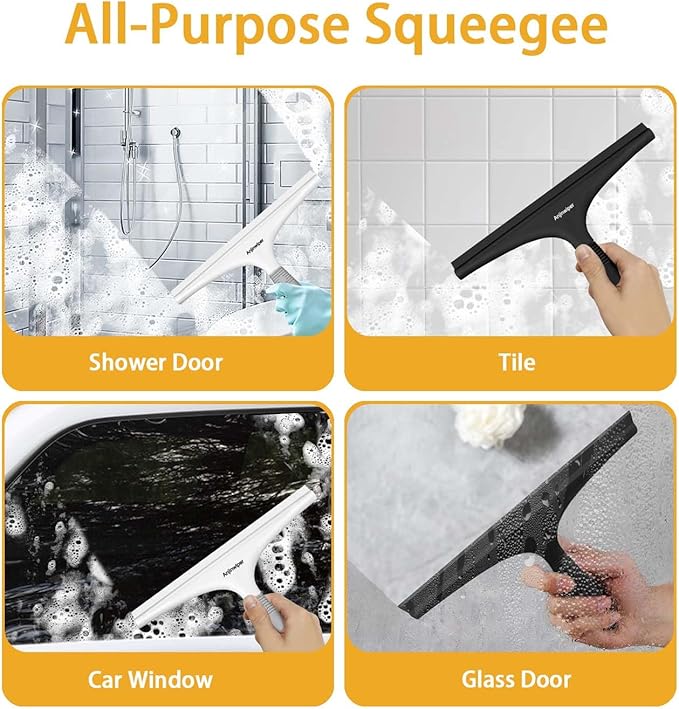 All-Purpose Shower Squeegee for Glass Doors, Silicone Squeegee for Bathroom, Shower Doors, Mirrors, Tiles, 10 inch, Black