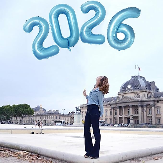 GOER 42 Inch 2026 Light Blue Foil Number Balloons for 2026 New Year Eve Festival Party Supplies Graduation Decorations