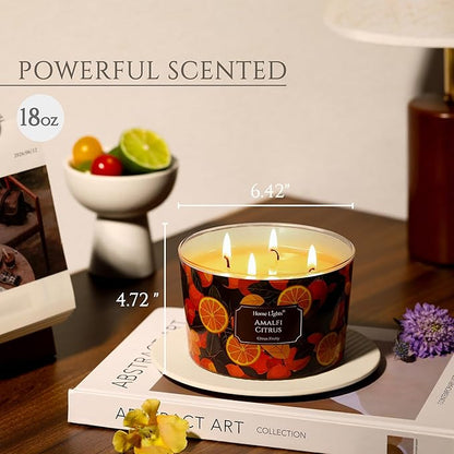 HomeLights 4-Wick Candles for Home Scented - 18oz Soy Wax Blend Candle Long-Lasting Fragrance, Eclectic Mixed Styles Home Decor and Housewarming Gifts, Amalfi Citrus