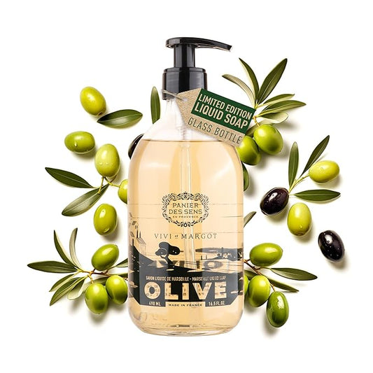 Panier des Sens - Liquid Hand Soap Limited Edition - Hand Wash with Olive Oil - French Marseille Moisturizing Hand Soap - Refillable Kitchen & Bathroom Hand Soap - 98% Natural - Glass Bottle 16.6 Floz