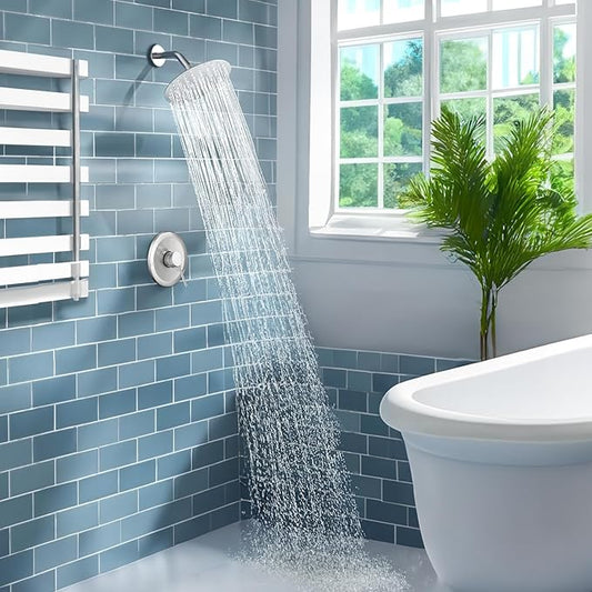 HUCKLE Shower Faucet Set with Shower Head, 8-Inch Brushed Nickel Shower Faucet with Valve, Single-Handle Rainfall Shower Trim Kit, Matte Black Shower Fixtures for Bathroom